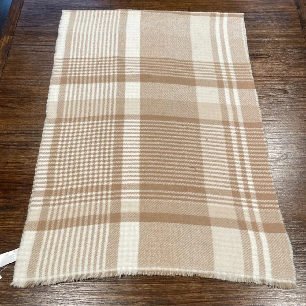 NWT FLAWED J.Crew Factory Marled Reversible Scarf Neutral Plaid Houndstooth Fall